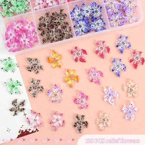 Pink Flower Nail Charms 120pcs Hawaii Hibiscus Nail Rhinestones for Summer Nail Art