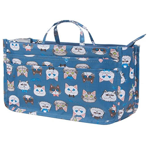 MICOM Expandable Cosmetic Bag, Cute Cat Print Makeup Organizer with 14 Pockets