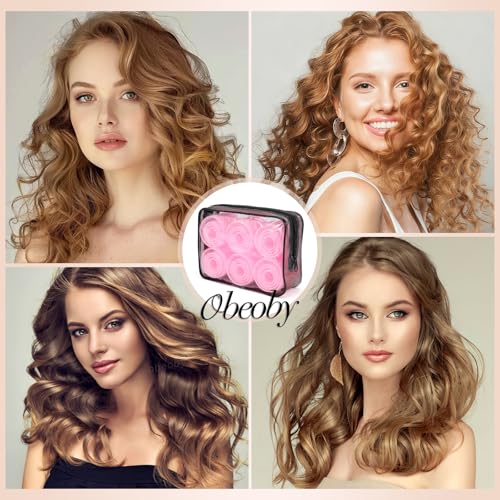 4 Sizes Self-Grip Hair Rollers Set for Long, Short Hair and Bangs - 50 Pcs with Clips (25mm, 36mm, 48mm, 60mm), Pink