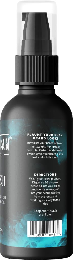 American Shaving Co. Swash Beard Oil for Men | Made With Jojoba Oil | Lightweight, Non-Greasy Beard Conditioner & Softener | Natural Oil for Thicker Beard | Beard care products for men | Made in USA