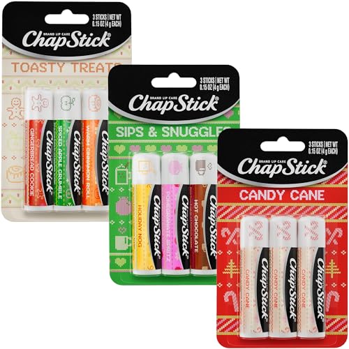ChapStick Holiday Lip Balm Variety Pack - Candy Cane, Sips & Snuggles, Toasty Treats, 9 Sticks