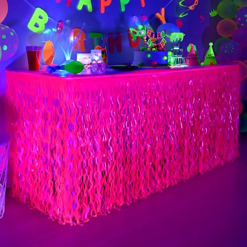 Glow in The Dark Neon Table Skirts - 2 Pack Fluorescent Fuchsia