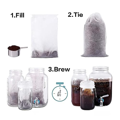 100 No Mess Cold Brew Coffee Bags with Drawstring - 6'' x 8''