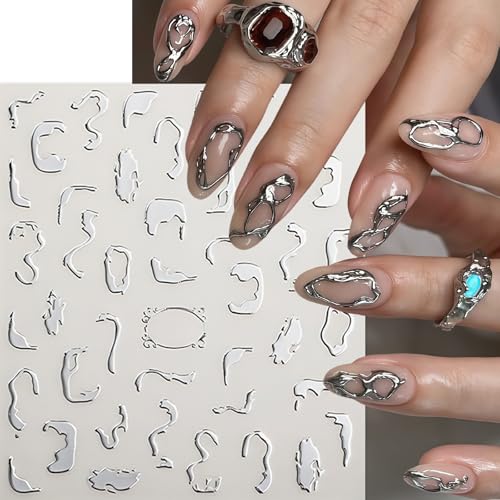 6 Sheets Silver Line Nail Art Stickers - 3D Abstract Design