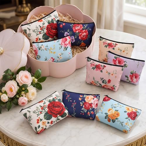 Kacctyen 9-Piece Vintage Floral Cosmetic Bag Set for Travel