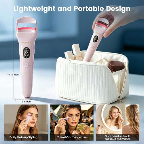 DOCOCO Dual Head Heated Eyelash Curler with 5 Heat Settings, USB-C Rechargeable, Fast 8s Heating, Long-Lasting Natural Curl