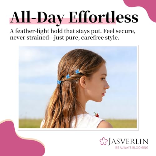 JASVERLIN Ocean Breeze Blue Butterfly Hair Clips, Y2K 90s Hair Accessories, 50 Pcs