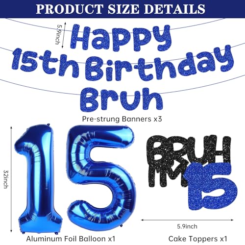 15th Birthday Party Decorations Set for Boys - Blue Theme Kit