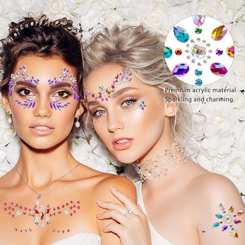 20 Sets Mermaid Face Jewels - Self-Adhesive Glitter Gems for Festivals