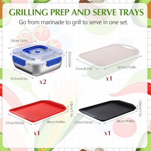 Complete Grill Prep Tray Set with Stainless Steel Containers & Cutting Board