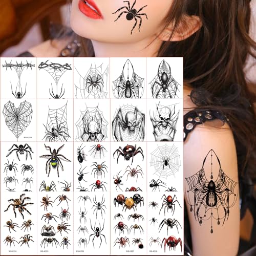 TopFunny Halloween Spider Temporary Tattoos 20 Sheets Kids & Adults Safe & Waterproof