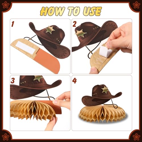 12-Piece Cowboy Party Decorations - Wild West Honeycomb Centerpieces
