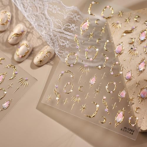 5D Embossed Gold Star Nail Art Stickers - Self-Adhesive Decals