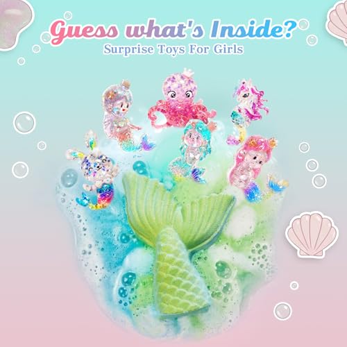 Kids Mermaid Bath Bombs with Toys - Ocean Themed Gift Set for Girls Age 4-8