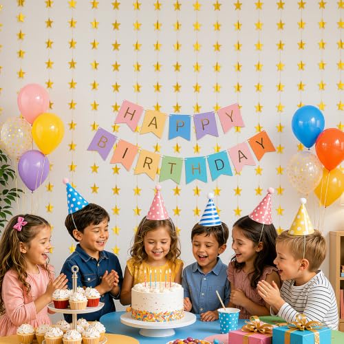 Gold Star Garland - 10 Pack, 130 Feet Party Decoration for Events