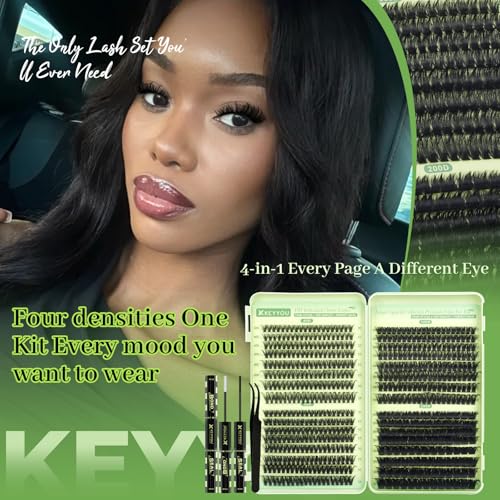 KEYYOU 4-in-1 Lash Clusters Kit - 60D, 80D, 100D, 200D Mix