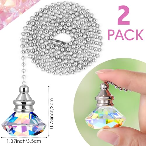 JOVITEC 2-Pack Crystal Pull Chain Extensions for Ceiling Fans - 1m Long