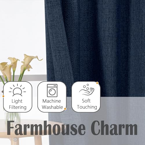 Gwine Navy Blue Short Kitchen Curtains - 30 Inch Light Filtering Drapes, 2 Panels