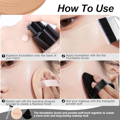 Flat Foundation Brush & Powder Puff Set for Flawless Makeup