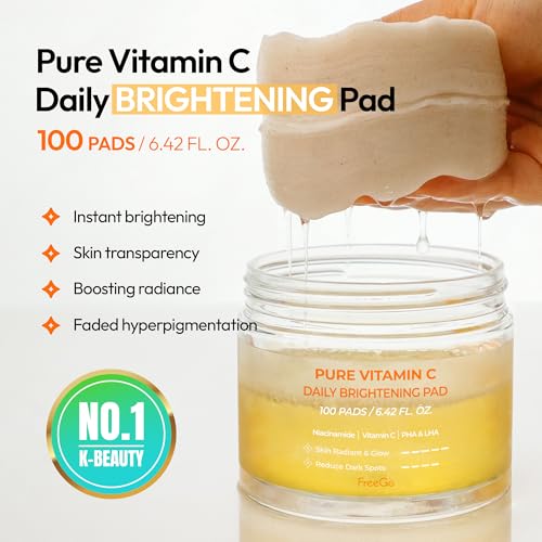 FreeGo Pure Vitamin C Brightening Daily Pads - K-Beauty Skin Toner for Hyperpigmentation