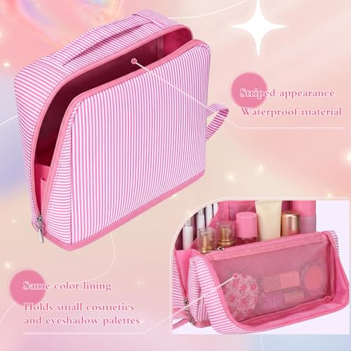 Pink Striped Standup Travel Makeup Bag Folding Cosmetic Pouch – SilTriangle, variant Pink