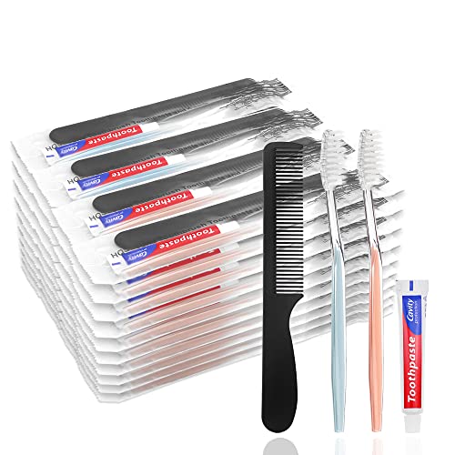 30 Pack Disposable Toothbrushes with Toothpaste & Comb for Travel & Homeless Care