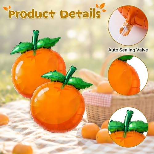 Orange Foil Fruit Balloons | 6 Pcs Citrus Baby Shower Decorations