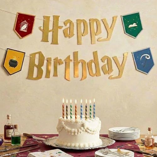 Wizard Themed Happy Birthday Banner with Gold Foil | 6.5ft