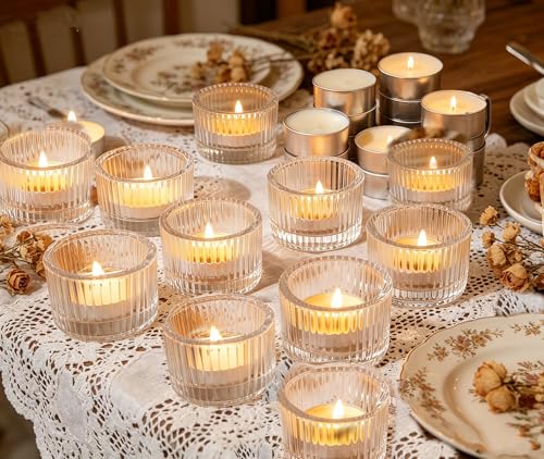 12-Piece Vintage Glass Tealight Candle Holder Set for Weddings & Events