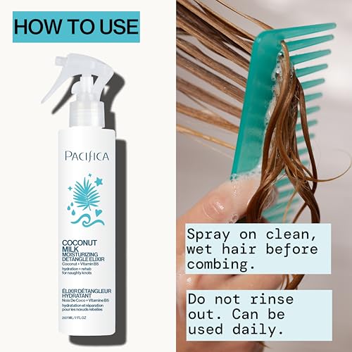 Pacifica Coconut Milk Hair Detangler Spray ? Leave-In Conditioning Elixir for Tangle-Free Hair ? Instantly Detangles Knots, Adds Shine & Moisture, Prevents Breakage & Frizz ? Vegan & Cruelty-Free | Vegan