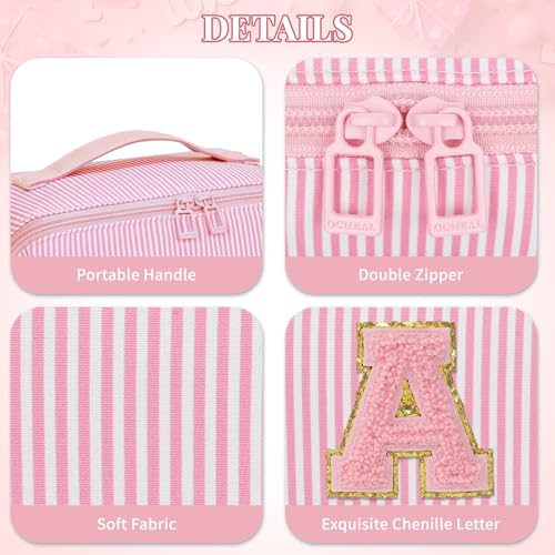 Personalized Pink Initial Makeup Bag Set for Women - K
