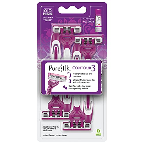 Pure Silk Disposable Female Razors - 3 Pack, 12 Count, Moisturizing Blades