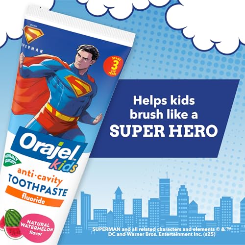 Orajel Kids Superman Fluoride Toothpaste, Watermelon Flavor, 4-Pack