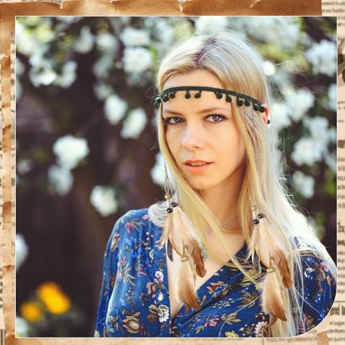 Geyoga 12 Pcs Brown Feather Hair Clips - Boho Style Extensions