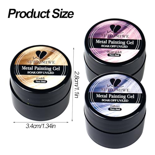 SUTOZMIWE Metallic Gel Nail Polish Set - Chrome & Mirror Effect, 3 Colors