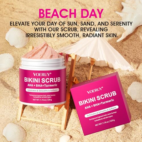 VOERUY Bikini Exfoliating Scrub with AHA+BHA & Turmeric - Smooth Skin, Reduce Ingrown Hairs