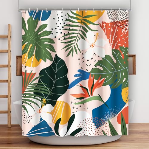 Lokigo Extra Long Tropical Leaves Shower Curtain 72" x 84"
