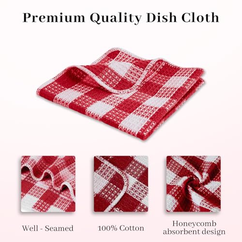 Blue Needles 100% Cotton Kitchen Towels Set of 8 - Plaid Dish Cloths, 12x12 Inches, Ultra Soft & Absorbent