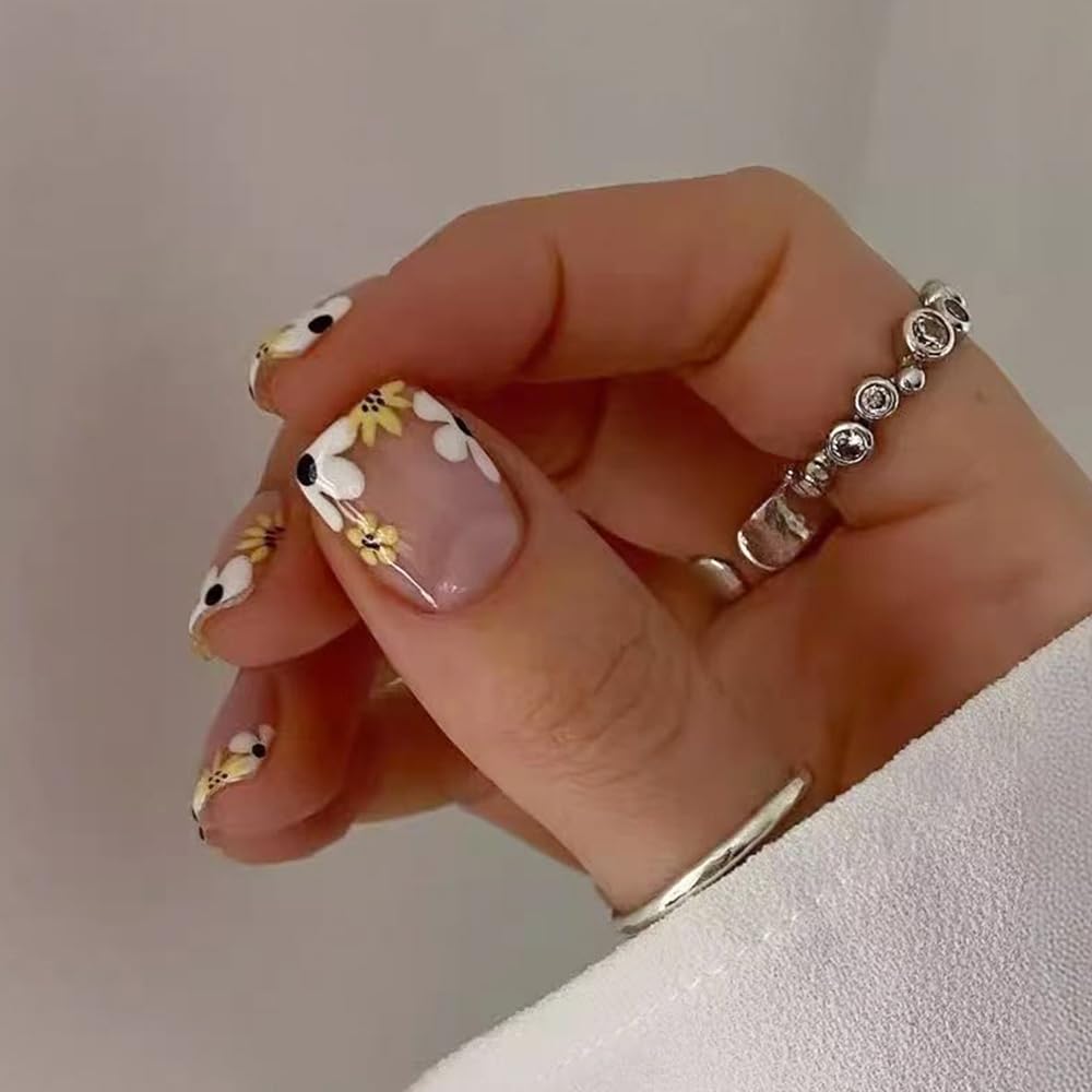 Colorful Gradient Press-On Nails | Medium Coffin Shaped Acrylic Nail Art - 24 Pcs with Rainbow Designs