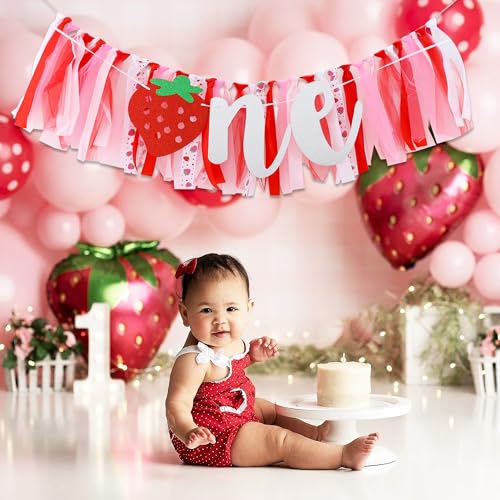 Strawberry 1st Birthday High Chair Banner - ONE Party Decoration