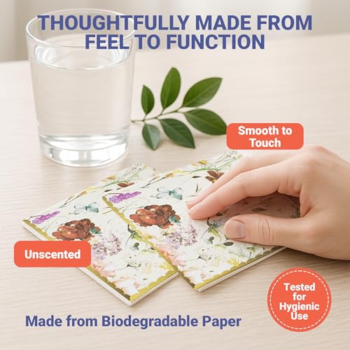 Decorably 100 Pack Floral Cocktail Napkins | 3-Ply 5x5in Spring Designs