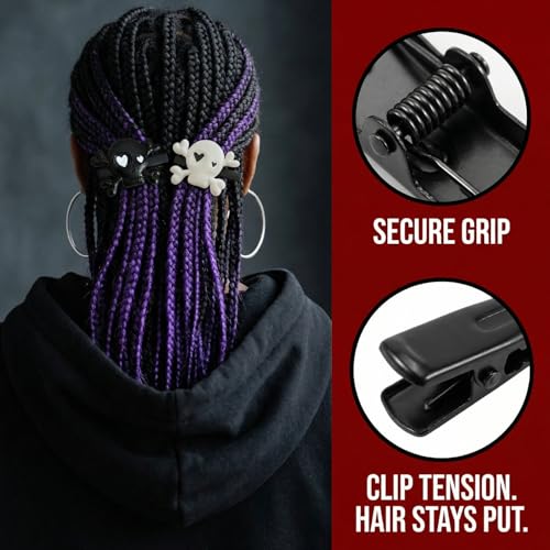 Goth Skull Hair Clips - 2 Pairs Halloween Barrettes for Women