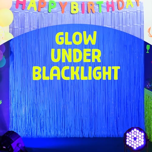 Glow in the Dark Fluorescent Blue Fringe Curtains - 2 Pack