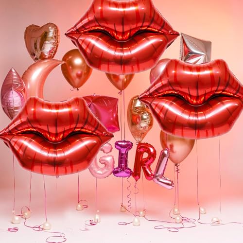 Red Lip Foil Balloons - 6Pcs Huge Kiss Balloons for Parties