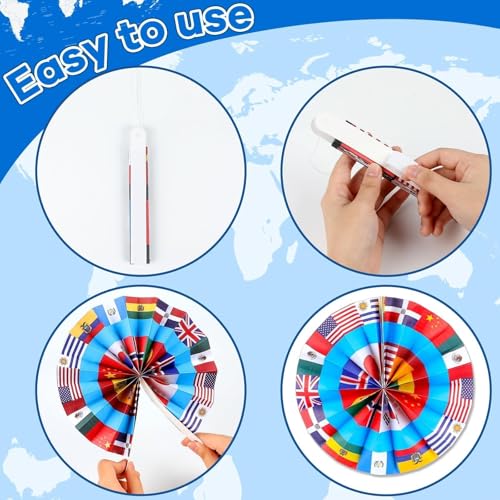 12 Pcs International Flags Paper Fans for Party Decorations