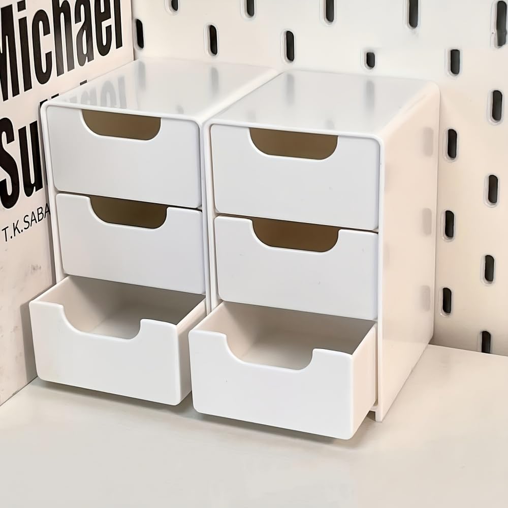 Three-Compartment Drawer Organizer Slim Stackable Portable Desk Office Jewelry Cosmetics for Desktop Drawers and Countertops, White