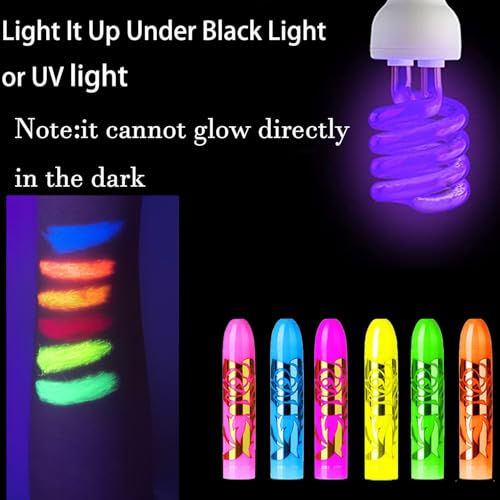 12 PCS Glow Face Body Paint, Glow In The Dark Under UV Black Light Sticks Makeup Neon Face Painting Kits for Adult Halloween Festival Accessory Glow Party Supplies