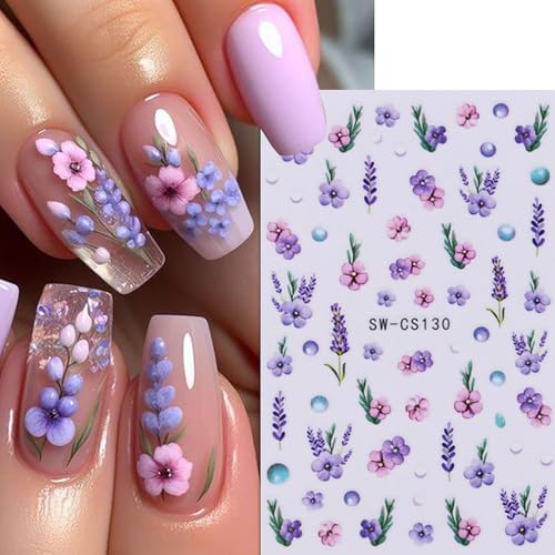 TANYOOTO 3D Flower Nail Art Stickers Mix - Spring Petal Decals, 6 Sheets (3D Flowers02)