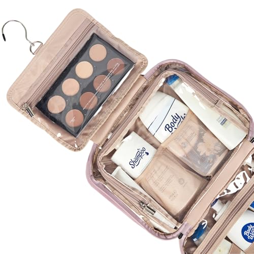 NISHEL Peach-Pink Large Travel Toiletry Bag Hanging Organizer with Pockets
