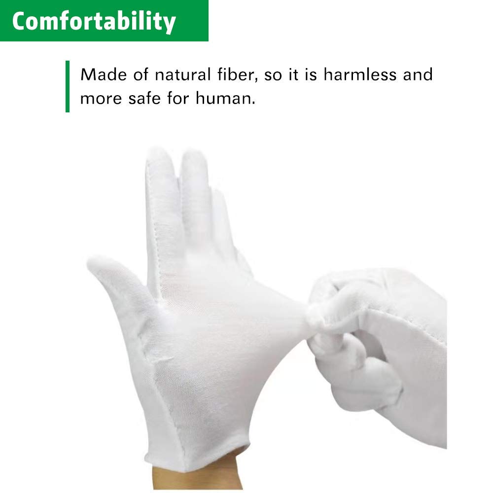 6 Pairs White Cotton Gloves Medium Size 7.5" moisturizing,Film CD/DVD, Dress Jewelers Coin Handling Inspection Gloves - M （Medium）